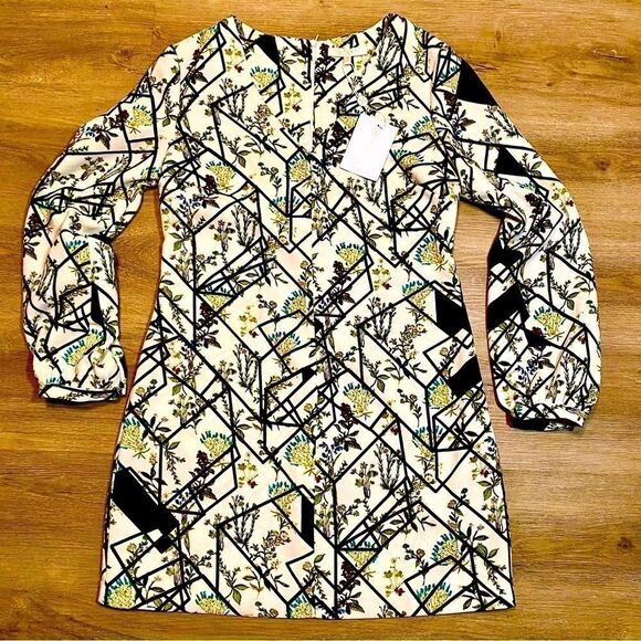 WAYF HENDRIX PRINT V-NECK ABSTRACT FLORAL LONG SLEEVE SHEATH DRESS M NWT - Picture 7 of 17